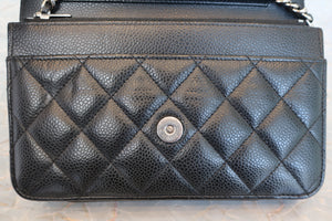 CHANEL Matelasse chain wallet Caviar skin Black/Silver hadware Shoulder bag 700010150