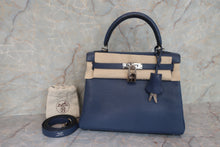 将图片加载到图库查看器，HERMES KELLY 25 Chevre myzore goatskim Blue □K刻印 Shoulder bag 600100075
