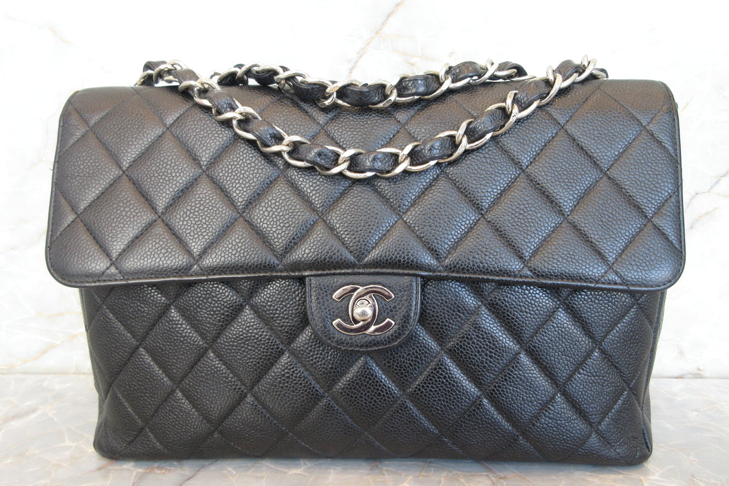 CHANEL/シャネル 中マトラッセシングルフラップチェーンショルダーバッグ キャビアスキン ブラック/シルバー金具 ショルダーバッグ 700110137