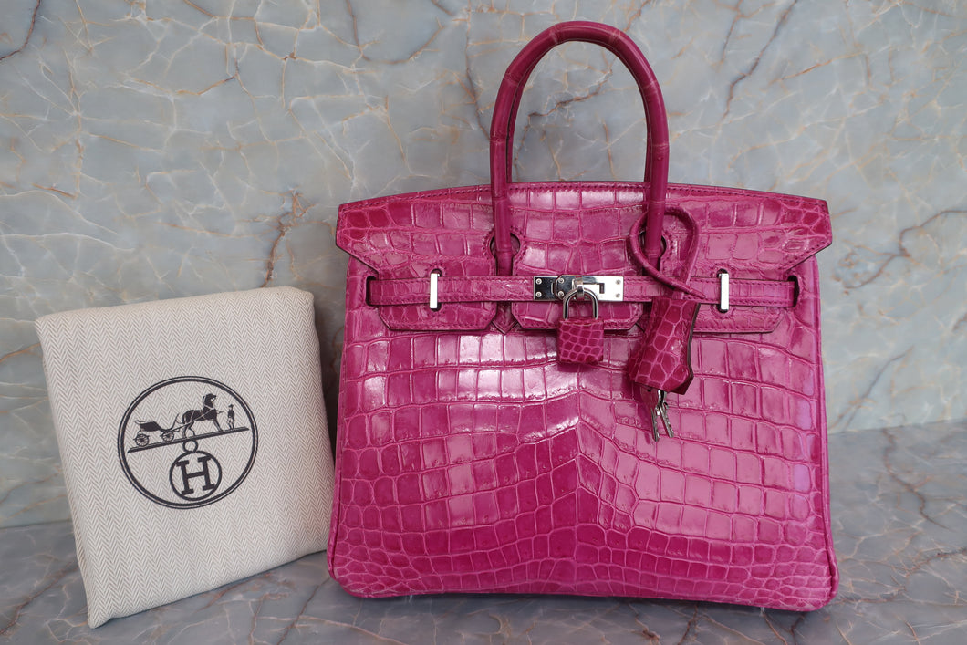 HERMES BIRKIN 25 Crocodile Niloticus Rose Sherazard □Q刻印 Hand bag 600100094