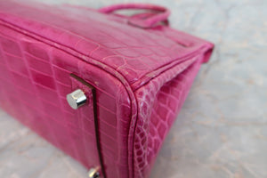 HERMES BIRKIN 25 Crocodile Niloticus Rose Sherazard □Q刻印 Hand bag 600100094