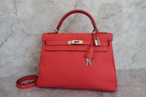 HERMES／エルメス ケリー32 トゴ ルージュピヴォワンヌ □R刻印 ショルダーバッグ 700070002