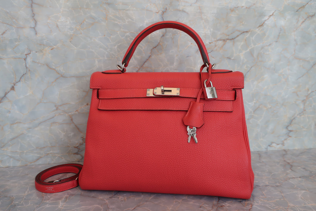 HERMES／エルメス ケリー32 トゴ ルージュピヴォワンヌ □R刻印 ショルダーバッグ 700070002