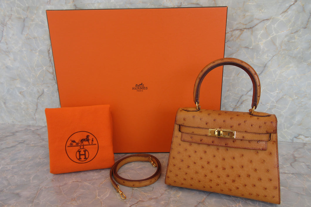 HERMES／エルメス ミニケリー20 オーストリッチ ナチュラル □J刻印 ショルダーバッグ 700050107