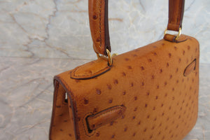 HERMES／エルメス ミニケリー20 オーストリッチ ナチュラル □J刻印 ショルダーバッグ 700050107