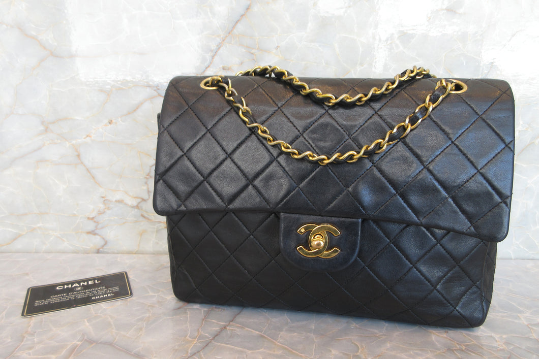 CHANEL Matelasse double flap double chain shoulder bag Lambskin Black/Gold hadware Shoulder bag 700070154