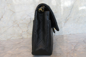 CHANEL Matelasse double flap double chain shoulder bag Lambskin Black/Gold hadware Shoulder bag 700070154