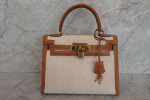 將圖片載入圖庫檢視器 HERMES／エルメス ケリー28 トワルアッシュ/クシュベル ベージュ/ゴールド 〇U刻印 ハンドバッグ 700040217
