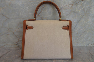 HERMES／エルメス ケリー28 トワルアッシュ/クシュベル ベージュ/ゴールド 〇U刻印 ハンドバッグ 700040217