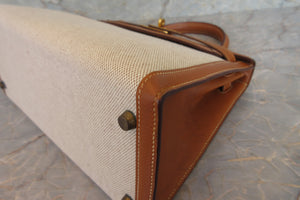HERMES／エルメス ケリー28 トワルアッシュ/クシュベル ベージュ/ゴールド 〇U刻印 ハンドバッグ 700040217