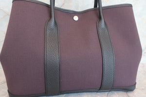 HERMES／エルメス ガーデンパーティPM トワルオフィシェ/レザー パープル/ブラック D刻印 トートバッグ 700070269