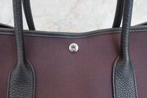HERMES／エルメス ガーデンパーティPM トワルオフィシェ/レザー パープル/ブラック D刻印 トートバッグ 700070269