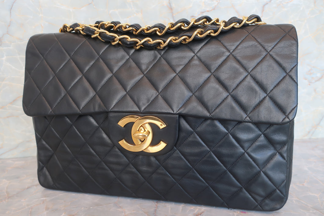 CHANEL/香奈儿 大号CF 单盖 链条包 羊皮 Black/Gold hadware(黑色/金色金属) 肩背包 600090078