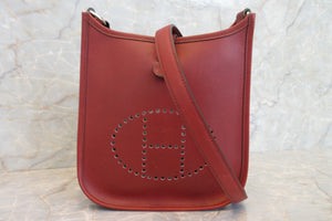 HERMES EVELYNE TPM Box carf leather Rouge H □F Engraving Shoulder bag 600120019