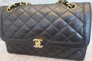 CHANEL Paris Limited Matelasse double flap chain shoulder bag Lambskin Black/Gold hadware Shoulder bag 700100075