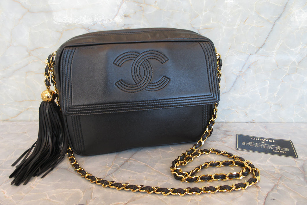 CHANEL/シャネル ココマークフリンジチェーンショルダーバッグ ラムスキン ブラック/ゴールド金具 ショルダーバッグ 700070147