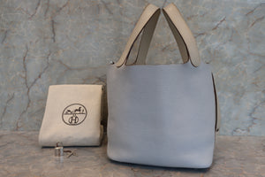 HERMES PICOTIN LOCK TOUCH MM Clemence leather/Swift leather Blue pale/Pearl gray □R Engraving Hand bag 700100079