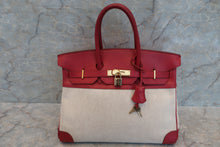 Load image into Gallery viewer, HERMES BIRKIN 35 Toile H/Graine Couchevel leather Beige/Rouge Viviff 〇Y Engraving Hand bag 500100095
