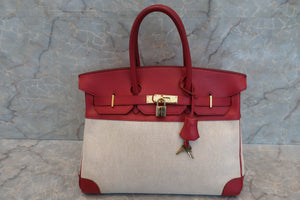 HERMES BIRKIN 35 Toile H/Graine Couchevel leather Beige/Rouge Viviff 〇Y刻印 Hand bag 500100095