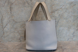 HERMES PICOTIN LOCK TOUCH MM Clemence leather/Swift leather Blue pale/Pearl gray □R Engraving Hand bag 700100079