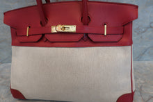 Load image into Gallery viewer, HERMES BIRKIN 35 Toile H/Graine Couchevel leather Beige/Rouge Viviff 〇Y Engraving Hand bag 500100095
