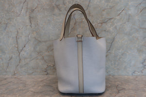 HERMES PICOTIN LOCK TOUCH MM Clemence leather/Swift leather Blue pale/Pearl gray □R Engraving Hand bag 700100079