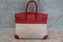 Load image into Gallery viewer, HERMES BIRKIN 35 Toile H/Graine Couchevel leather Beige/Rouge Viviff 〇Y Engraving Hand bag 500100095
