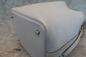 HERMES PICOTIN LOCK TOUCH MM Clemence leather/Swift leather Blue pale/Pearl gray □R Engraving Hand bag 700100079