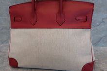 Load image into Gallery viewer, HERMES BIRKIN 35 Toile H/Graine Couchevel leather Beige/Rouge Viviff 〇Y Engraving Hand bag 500100095
