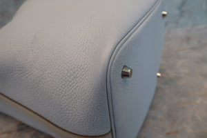 HERMES PICOTIN LOCK TOUCH MM Clemence leather/Swift leather Blue pale/Pearl gray □R Engraving Hand bag 700100079