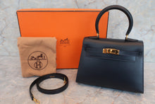 Load image into Gallery viewer, HERMES Mini KELLY 20 Box carf leather Blue Indigo 〇Y Engraving Shoulder bag 600050053
