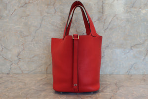 HERMES PICOTIN LOCK MM Clemence leather Rouge de Coeur A刻印 Hand bag 500100212