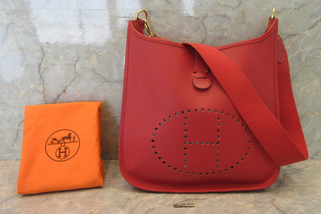 HERMES  EVELYNE1 GM Graine Couchevel leather Rouge vif □F Engraving Shoulder bag 700090118