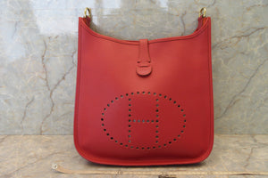 HERMES  EVELYNE1 GM Graine Couchevel leather Rouge vif □F Engraving Shoulder bag 700090118