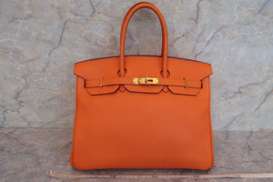 HERMES BIRKIN 35 Clemence leather Orange □P Engraving Hand bag 600110157