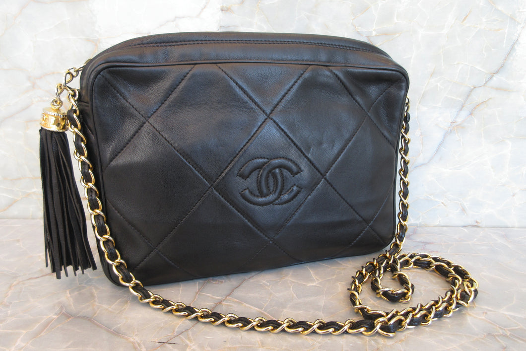 CHANEL/シャネル ココマークフリンジチェーンショルダーバッグ ラムスキン ブラック/ゴールド金具 ショルダーバッグ 700070155