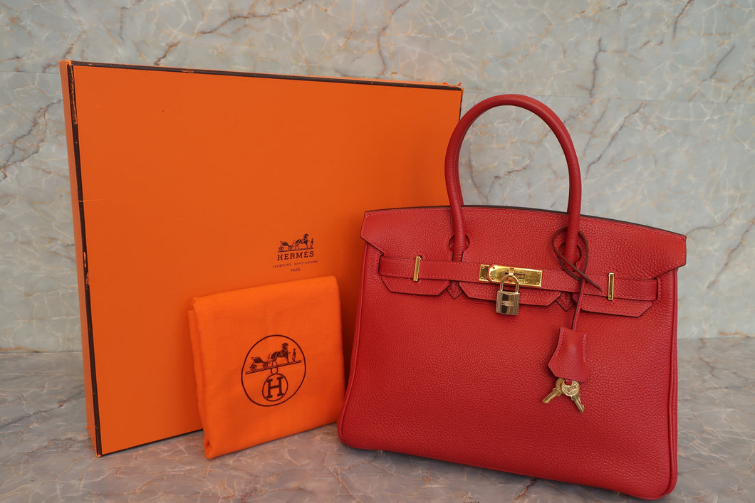 HERMES BIRKIN 30 Togo leather Vermillon □H Engraving Hand bag 600110111