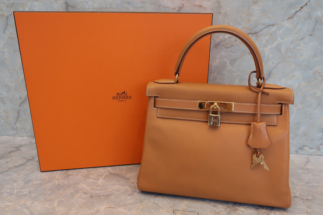 HERMES KELLY 28 Box carf leather Natural □A Engraving Hand bag 700060053