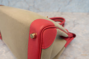 HERMES／エルメス バーキン30 トワルオフィシェ/クシュベル カーキ/ルージュヴィフ □H刻印 ハンドバッグ 700070284