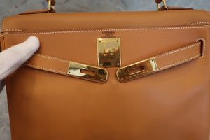 HERMES KELLY 28 Box carf leather Natural □A Engraving Hand bag 700060053