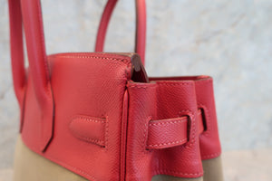 HERMES／エルメス バーキン30 トワルオフィシェ/クシュベル カーキ/ルージュヴィフ □H刻印 ハンドバッグ 700070284