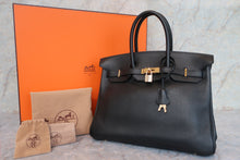 将图片加载到图库查看器，HERMES BIRKIN 35 Clemence leather Black □B刻印 Hand bag 600100047
