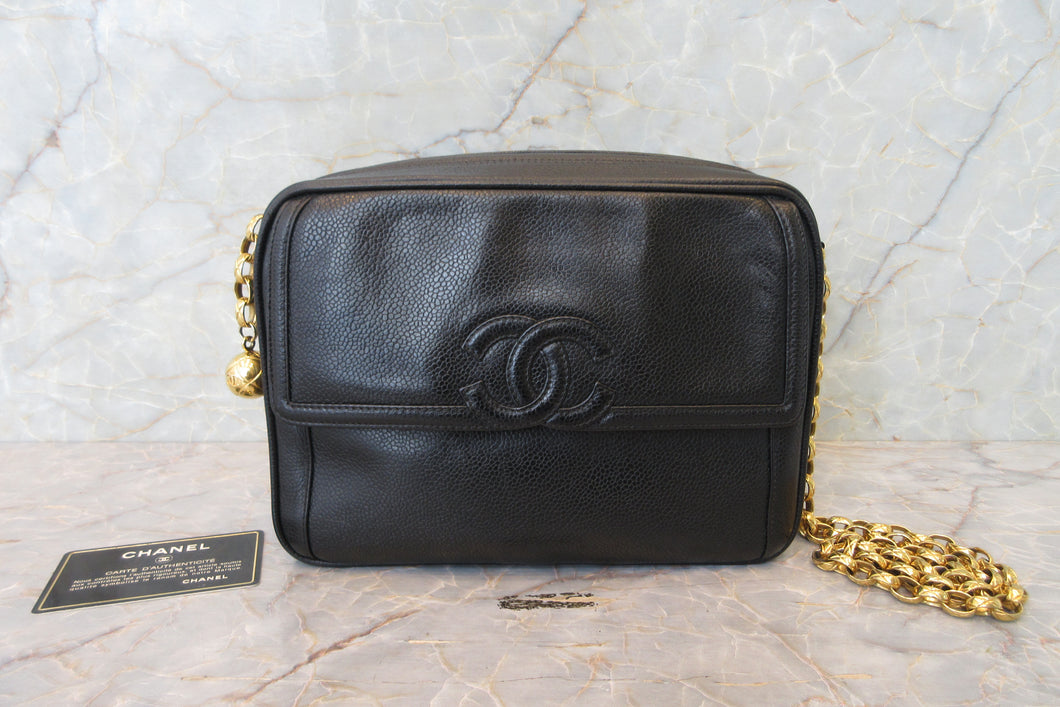 CHANEL CC mark chain shoulder bag Caviar skin Black/Gold hadware Shoulder bag 700090127