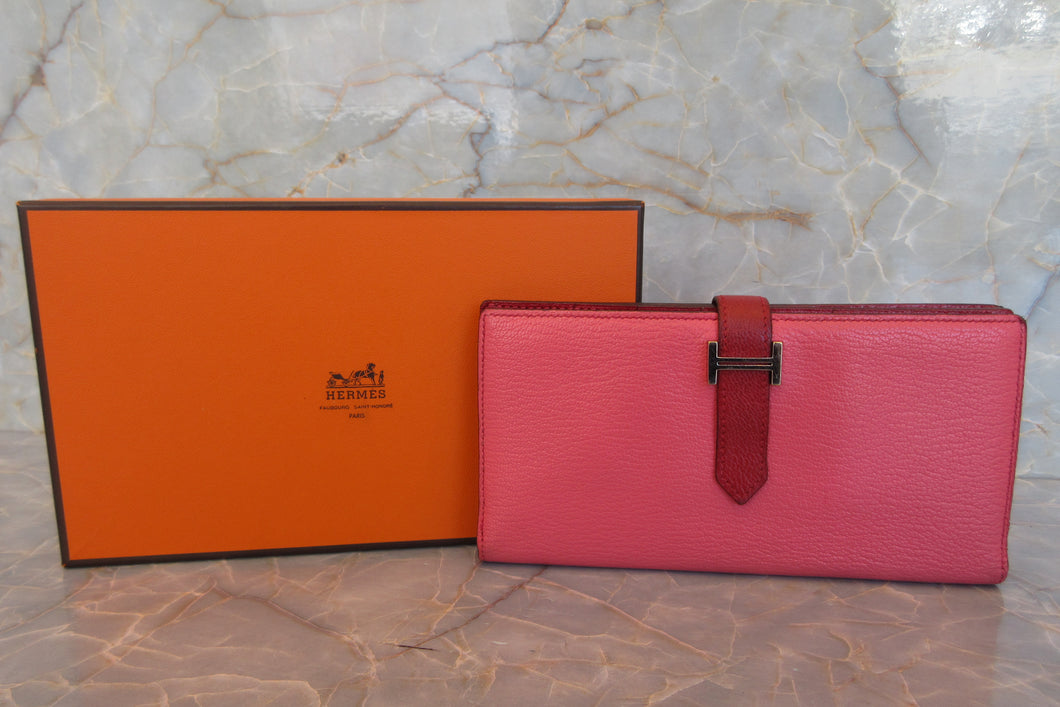 HERMES／エルメス ベアンスフレ シェーブル ローズリップスティック/ルージュカザック □Q刻印 財布 700030151