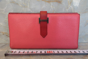 HERMES／エルメス ベアンスフレ シェーブル ローズリップスティック/ルージュカザック □Q刻印 財布 700030151