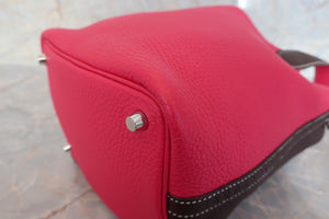 HERMES PICOTIN LOCK CASAQUE PM Clemence leather Framboise/Rouge sellier Z刻印 Hand bag 600110155