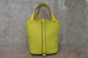 HERMES PICOTIN LOCK PM Clemence leather Lime Y Engraving Hand bag 600120016