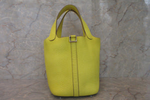 HERMES PICOTIN LOCK PM Clemence leather Lime Y Engraving Hand bag 600120016