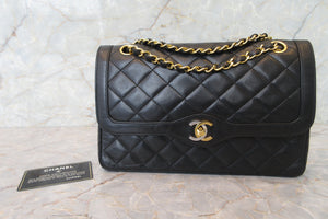 CHANEL Paris Limited Matelasse double flap chain shoulder bag Lambskin Black/Gold hadware Shoulder bag 700090092