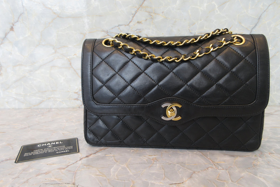 CHANEL Paris Limited Matelasse double flap chain shoulder bag Lambskin Black/Gold hadware Shoulder bag 700090092